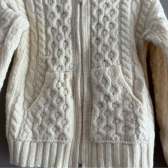 Aran Crafts 100% Merino Wool Kids Hooded Knit Cardigan Zip Sweater 6-7 Years - Picture 5 of 16